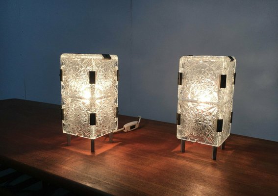 Mid-Century Czech Ussr Glass Table Lamps from Lustry Kamenický Šenov, 1960s, Set of 2-UAH-2027932