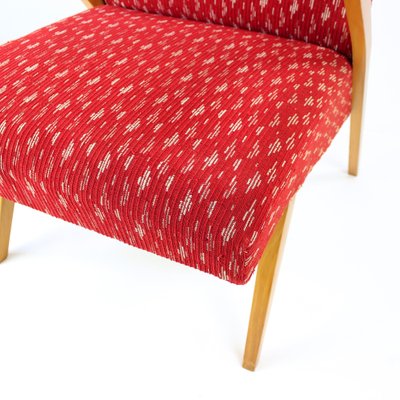 Mid-Century Czechoslovakian Armchair in Original Red Fabric and Blonde Wood, 1960s-UL-1336020