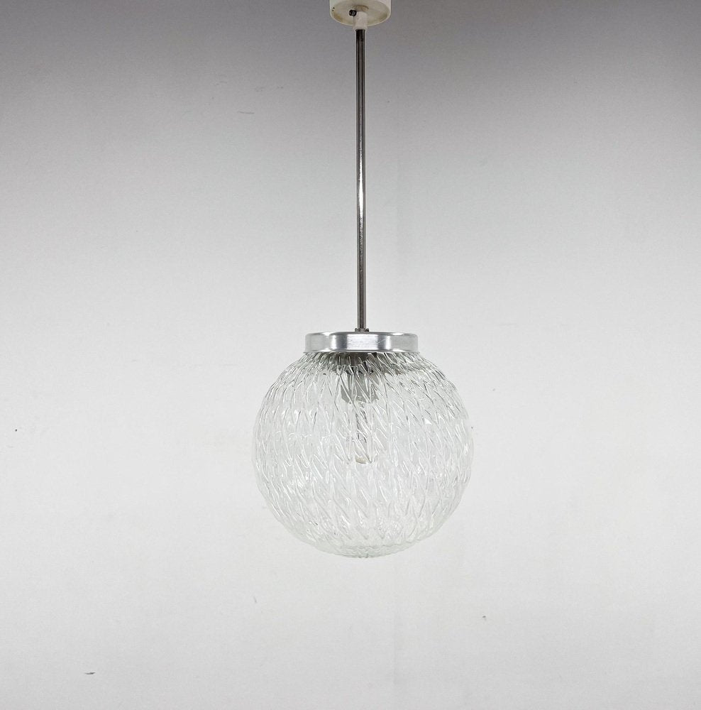 Mid-Century Czechoslovakian Clear Glass Ball Pendant Light, 1970s