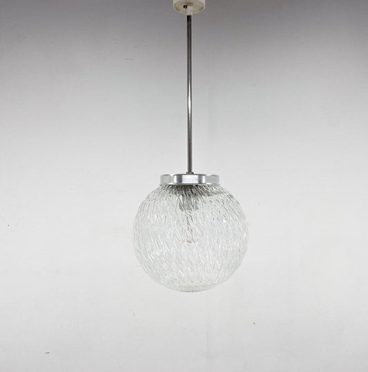 Mid-Century Czechoslovakian Clear Glass Ball Pendant Light, 1970s