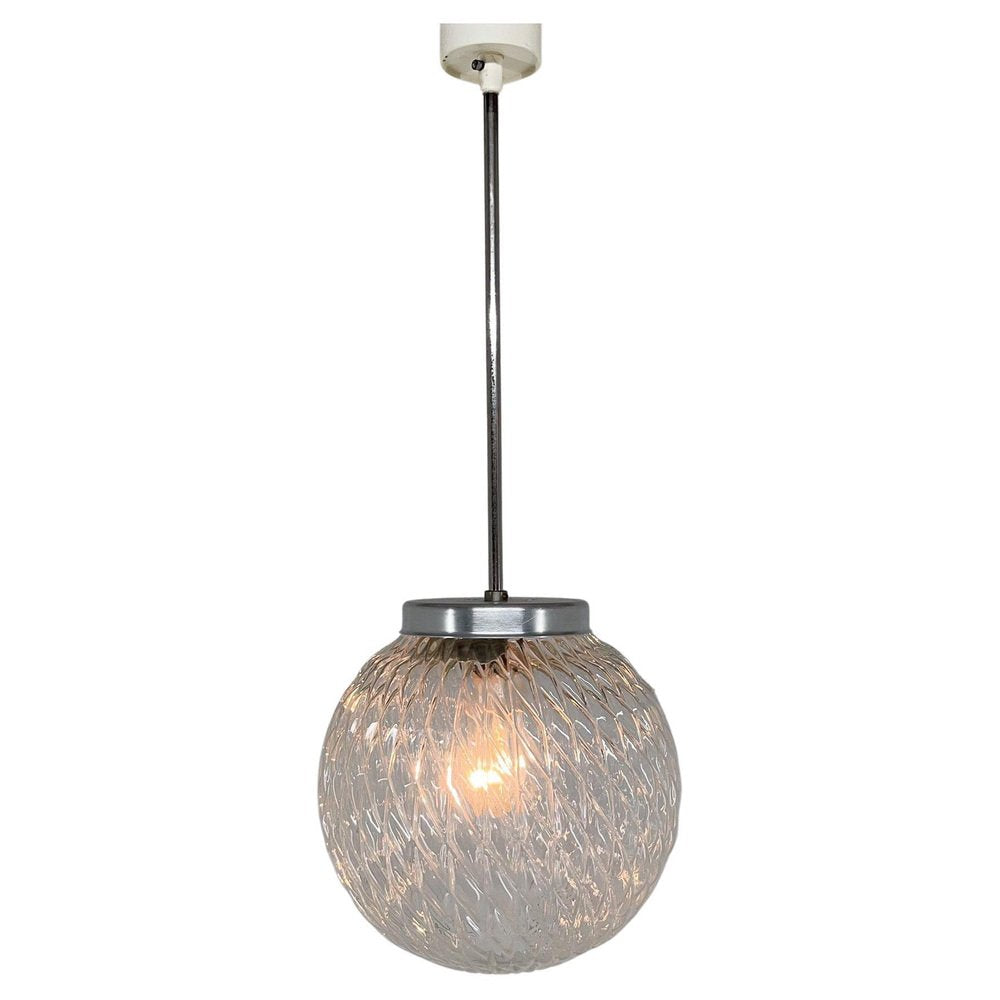 Mid-Century Czechoslovakian Clear Glass Ball Pendant Light, 1970s