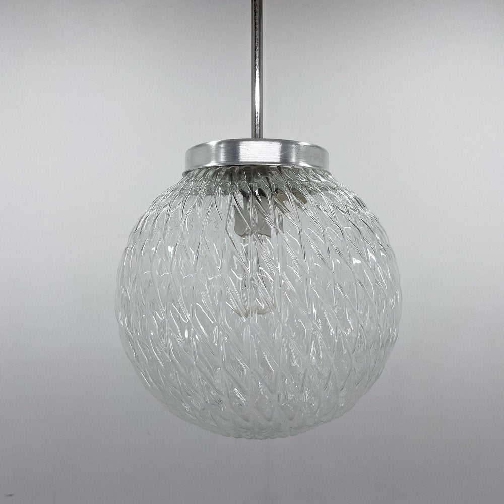 Mid-Century Czechoslovakian Clear Glass Ball Pendant Light, 1970s