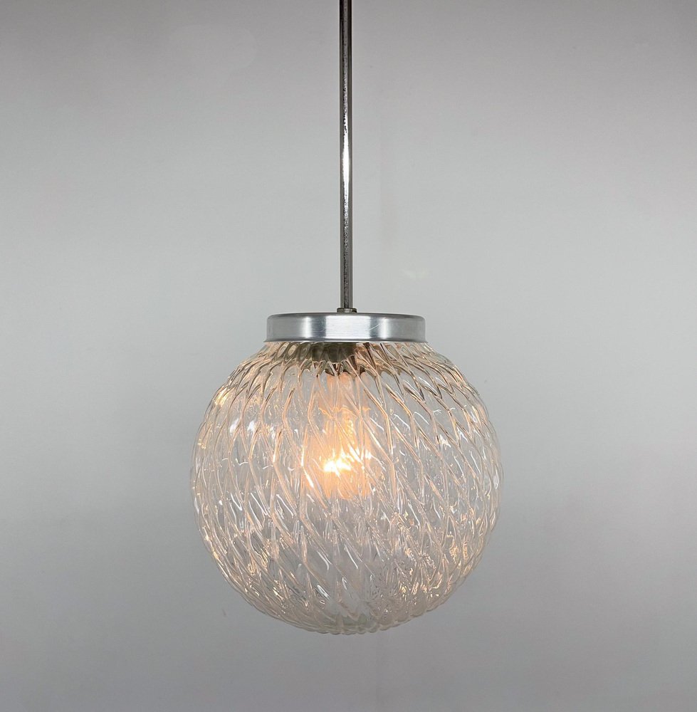 Mid-Century Czechoslovakian Clear Glass Ball Pendant Light, 1970s