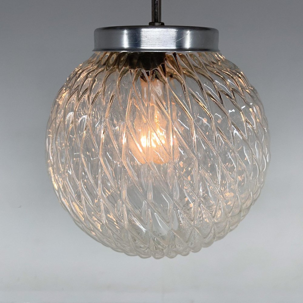 Mid-Century Czechoslovakian Clear Glass Ball Pendant Light, 1970s