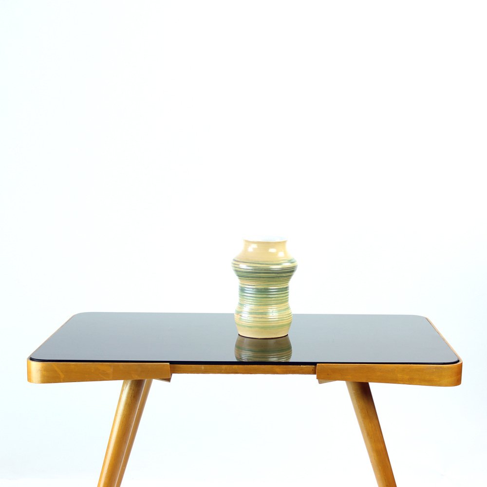 Mid-Century Czechoslovakian Coffee Table in Oak and Black Glass from Cesky Nabytek, 1960s