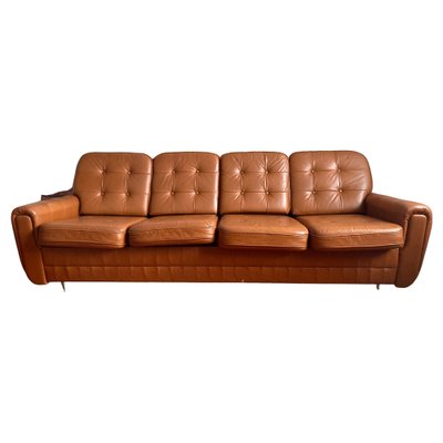 Mid-Century Czechoslovakian Sofa in Brown Leather, 1970s-TZ-1257671