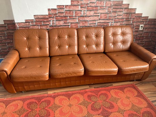 Mid-Century Czechoslovakian Sofa in Brown Leather, 1970s-TZ-1257671