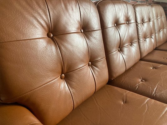 Mid-Century Czechoslovakian Sofa in Brown Leather, 1970s-TZ-1257671