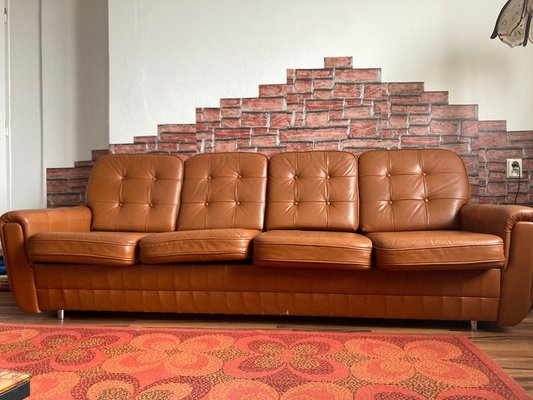 Mid-Century Czechoslovakian Sofa in Brown Leather, 1970s-TZ-1257671