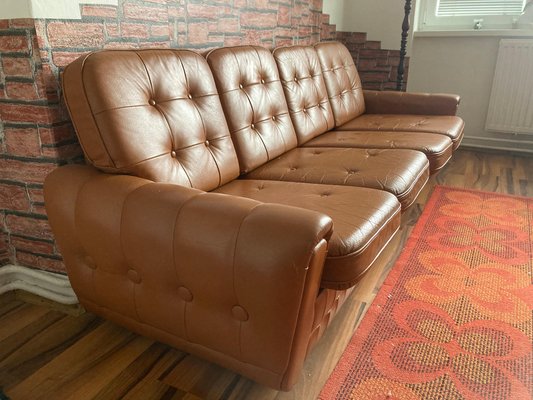 Mid-Century Czechoslovakian Sofa in Brown Leather, 1970s-TZ-1257671