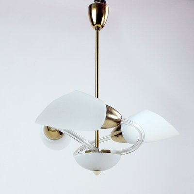 Mid-Century Czechoslovakian White Glass and Brass Ceiling Lamp, 1960s-UL-734117