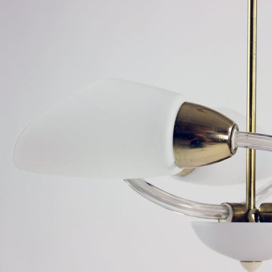 Mid-Century Czechoslovakian White Glass and Brass Ceiling Lamp, 1960s