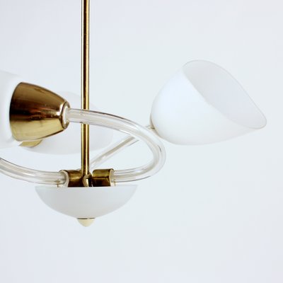 Mid-Century Czechoslovakian White Glass and Brass Ceiling Lamp, 1960s-UL-734117