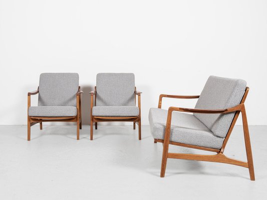 Mid-Century Danish 2-Seat Sofa and Easy Chairs in Oak and Teak attributed to Tove & Edvard Kindt-Larsen for France & Daverkosen, Set of 3-MF-1765681