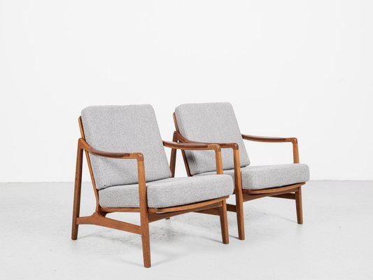 Mid-Century Danish 2-Seat Sofa and Easy Chairs in Oak and Teak attributed to Tove & Edvard Kindt-Larsen for France & Daverkosen, Set of 3-MF-1765681