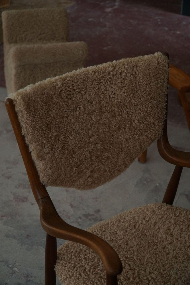 Mid-Century Danish Armchair in Beech and Lambswool, 1950s