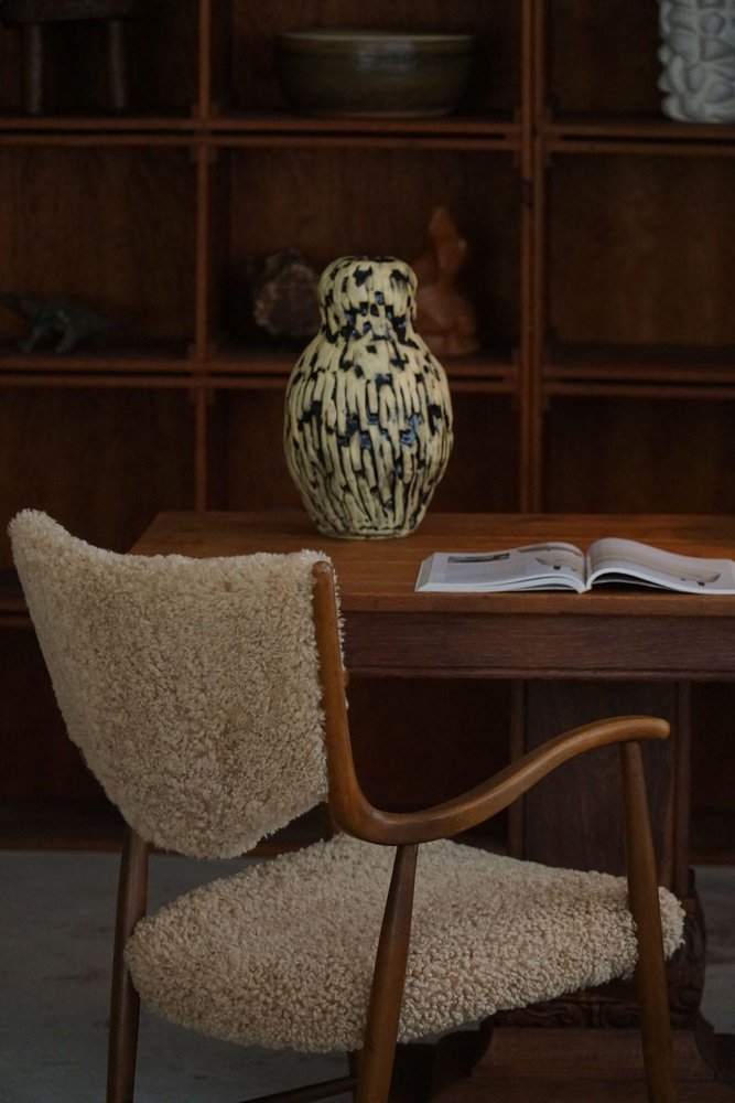 Mid-Century Danish Armchair in Beech and Lambswool, 1950s