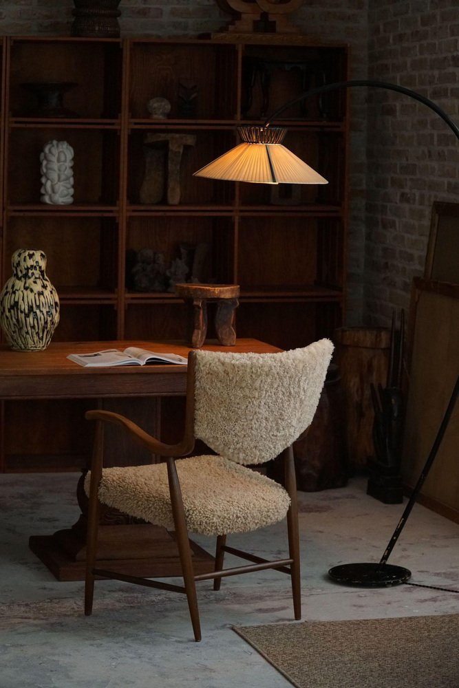 Mid-Century Danish Armchair in Beech and Lambswool, 1950s