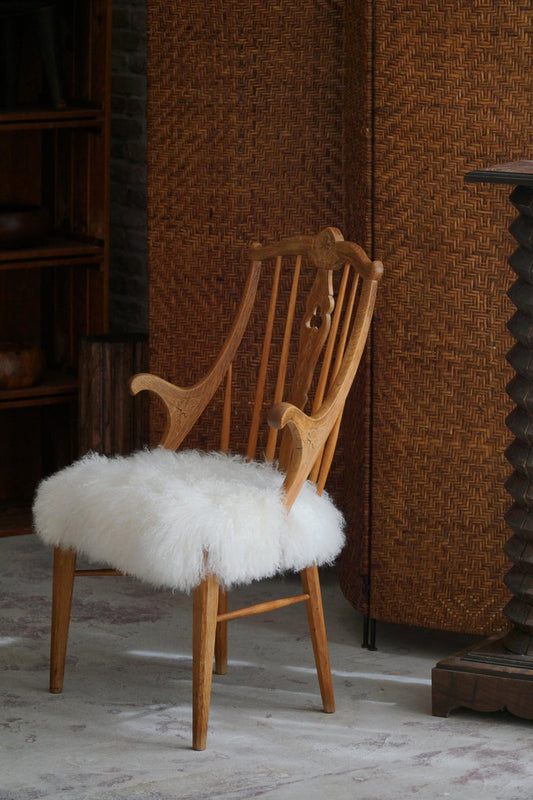 Mid-Century Danish Armchair in Oak & Lambswool, 1950s