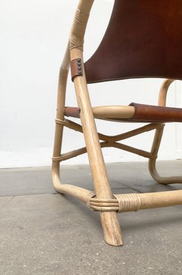 Mid-Century Danish Bamboo and Leather Safari Lounge Chair, 1960s-UAH-1315507