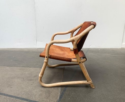 Mid-Century Danish Bamboo and Leather Safari Lounge Chair, 1960s-UAH-1315507