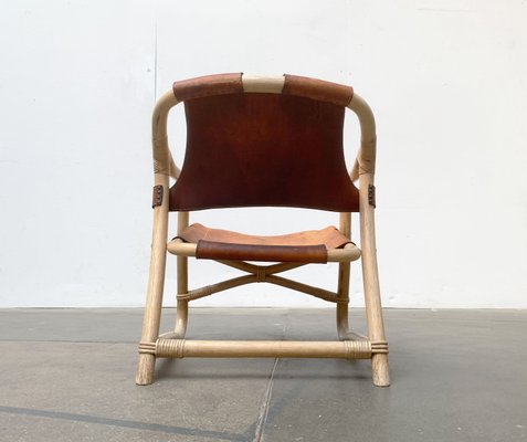 Mid-Century Danish Bamboo and Leather Safari Lounge Chair, 1960s-UAH-1315507