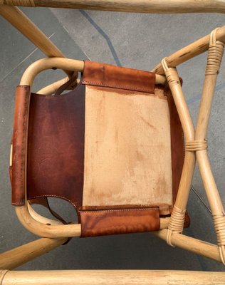 Mid-Century Danish Bamboo and Leather Safari Lounge Chair, 1960s-UAH-1315507