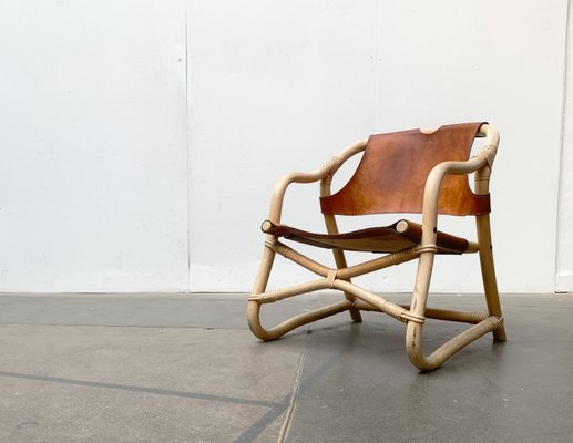 Mid-Century Danish Bamboo and Leather Safari Lounge Chair, 1960s-UAH-1315507