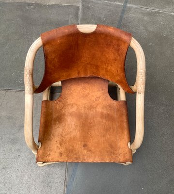 Mid-Century Danish Bamboo and Leather Safari Lounge Chair, 1960s-UAH-1315507