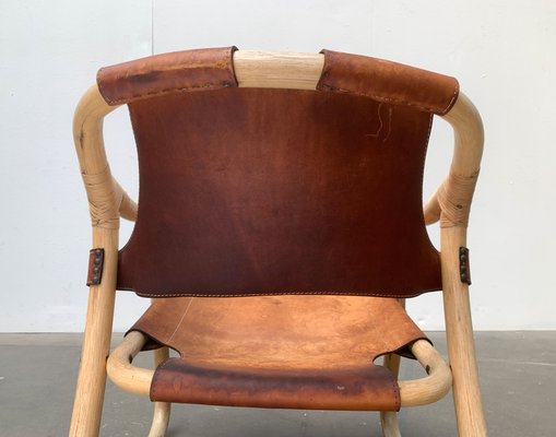 Mid-Century Danish Bamboo and Leather Safari Lounge Chair, 1960s-UAH-1315507