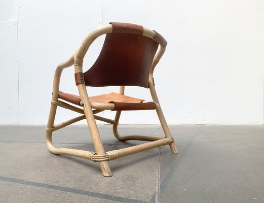 Mid-Century Danish Bamboo and Leather Safari Lounge Chair, 1960s-UAH-1315507