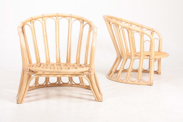 Mid-Century Danish Bamboo Lounge Chairs, 1960s, Set of 2-FK-673695