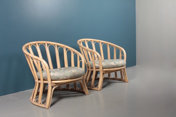 Mid-Century Danish Bamboo Lounge Chairs, 1960s, Set of 2-FK-673695