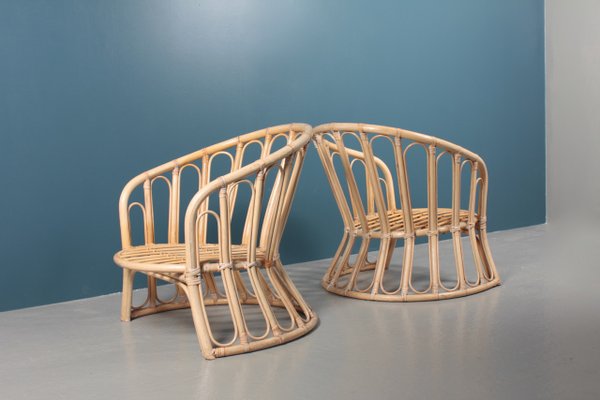 Mid-Century Danish Bamboo Lounge Chairs, 1960s, Set of 2-FK-673695