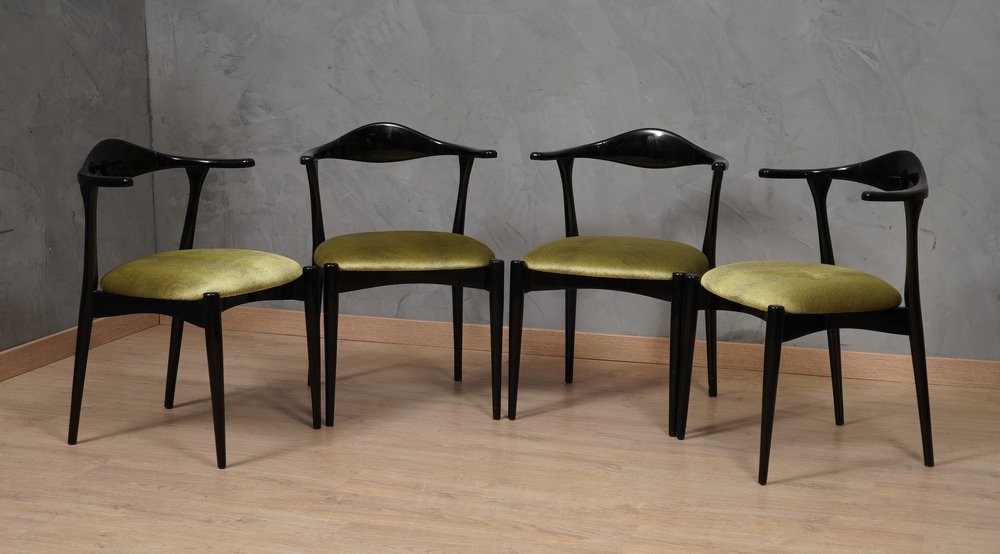 Mid-Century Danish Beech Wood and Green Fabric Dinning Chairs, 1960s, Set of 4