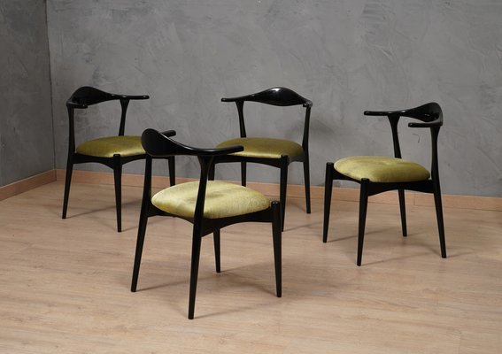 Mid-Century Danish Beech Wood and Green Fabric Dinning Chairs, 1960s, Set of 4-UH-1799211