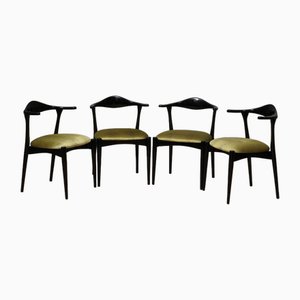 Mid-Century Danish Beech Wood and Green Fabric Dinning Chairs, 1960s, Set of 4-UH-1799211