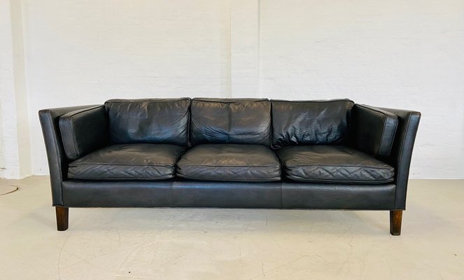 Mid-Century Danish Black Leather Sofa attributed to Mogens Hansen for Mogens Hansen, 1960-UAY-2031614