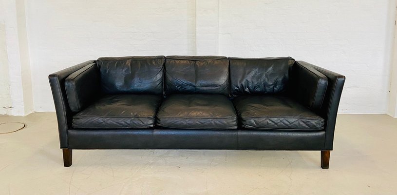 Mid-Century Danish Black Leather Sofa attributed to Mogens Hansen for Mogens Hansen, 1960-UAY-2031614