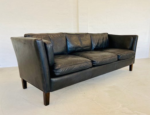 Mid-Century Danish Black Leather Sofa attributed to Mogens Hansen for Mogens Hansen, 1960-UAY-2031614