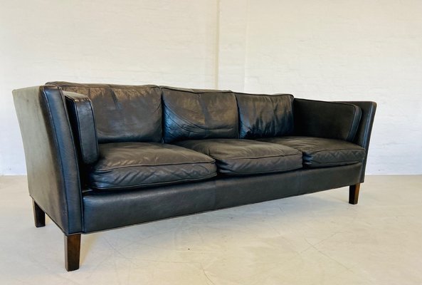 Mid-Century Danish Black Leather Sofa attributed to Mogens Hansen for Mogens Hansen, 1960-UAY-2031614