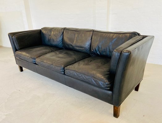 Mid-Century Danish Black Leather Sofa attributed to Mogens Hansen for Mogens Hansen, 1960-UAY-2031614