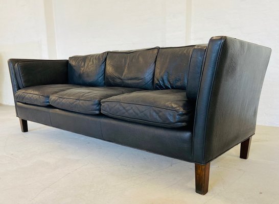 Mid-Century Danish Black Leather Sofa attributed to Mogens Hansen for Mogens Hansen, 1960-UAY-2031614