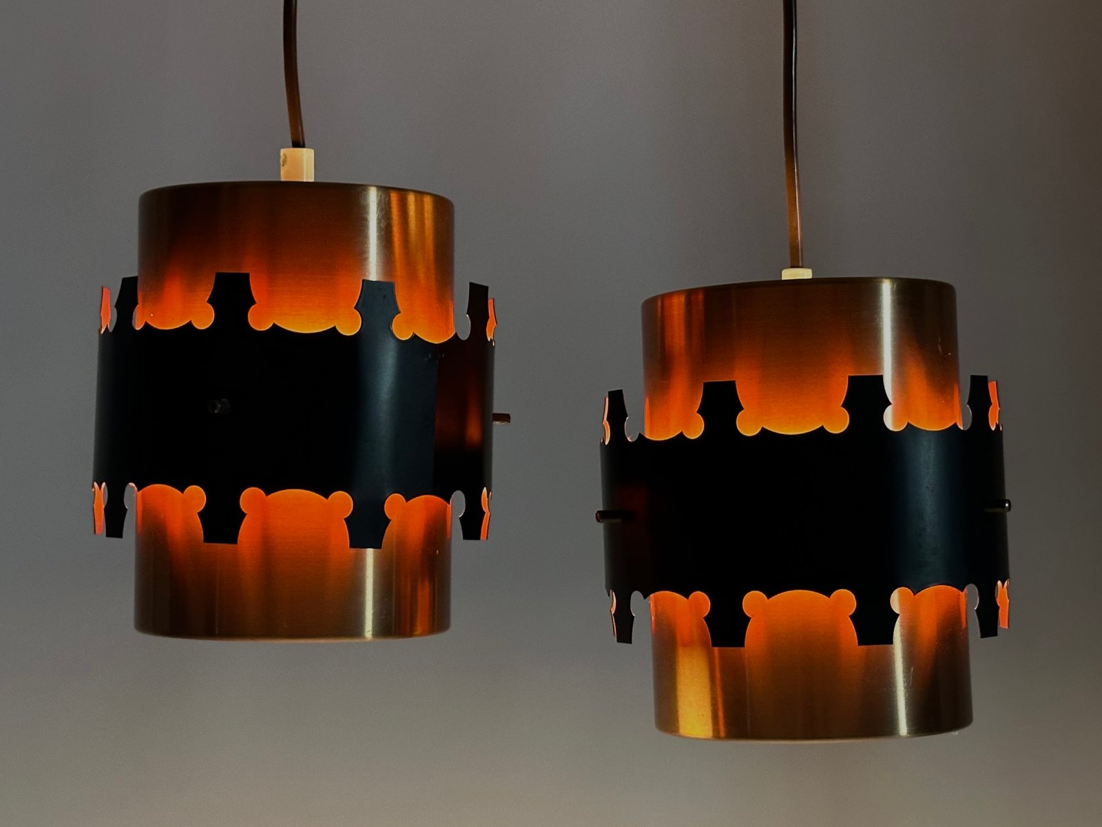 Mid-Century Danish Brass and Metal Pendant Lamps by Werner Schou for Coronell, 1960s, Set of 2