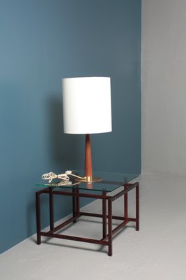 Mid-Century Danish Brass and Teak Table Lamp, 1950s-FK-549199