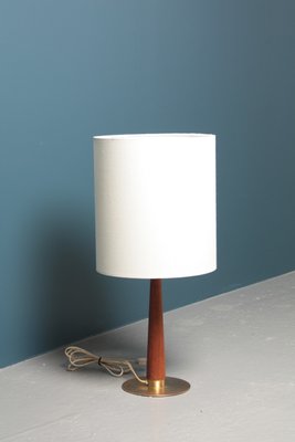 Mid-Century Danish Brass and Teak Table Lamp, 1950s-FK-549199