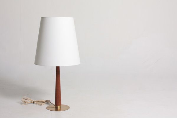 Mid-Century Danish Brass and Teak Table Lamp, 1950s-FK-549199