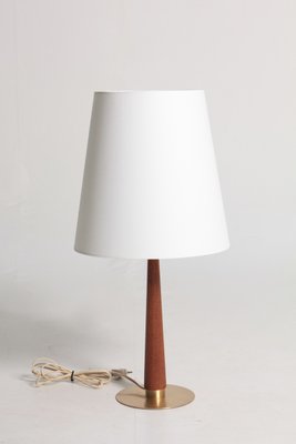 Mid-Century Danish Brass and Teak Table Lamp, 1950s-FK-549199