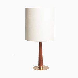 Mid-Century Danish Brass and Teak Table Lamp, 1950s-FK-549199