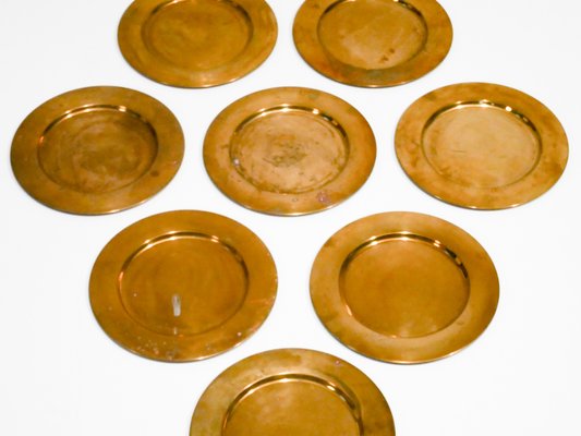 Mid-Century Danish Brass Coaster Dining Plates from Stelton, Set of 8-OGU-686586